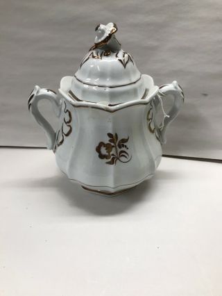 Antique White Ironstone Sugar Bowl Tea Leaf Elsmore & Forster Copper Luster