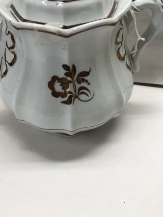 Antique White Ironstone Sugar Bowl Tea Leaf Elsmore & Forster Copper Luster 2