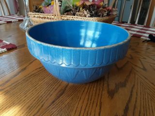 Awesome Vintage Large Blue Stoneware Crock Bowl - Great Mixing And Serving Bowl