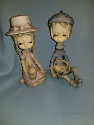 Uctci 2 Japanese Stoneware Figurines - 1960s - Mid Century,  Rare,  Boy And Girl