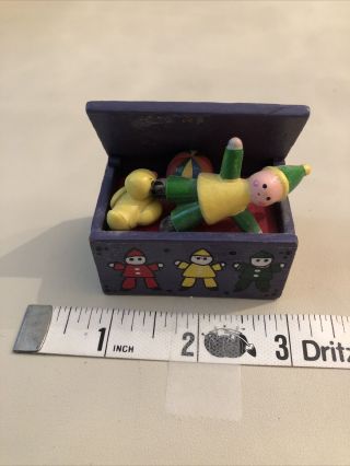 Vintage Dollhouse Miniatures Wooden Toy Box W/ Wood Toys