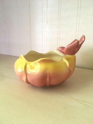 Royal Copley Yellow And Pink Flower With Bird Planter,  Trinket,  Jewellery Dish