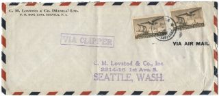 Philippines 1941 Pan Am Clipper Cover To Usa W/two Airmail 1p.  " Via Clipper " H/s