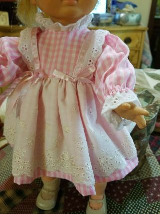 Pink Checks And White Lace Trim Dress For A 14 - 16 Inch Doll