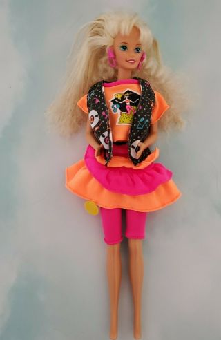 Blonde Barbie Rocker Music Notes Neon Pink Clothing Record Crimped Hair Loose