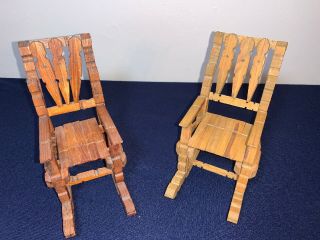 Pair Vintage Miniature Clothespin Wood Folk Art Rocking Chair 1:6 Scale Dollhous