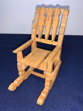 Pair Vintage Miniature Clothespin Wood Folk Art Rocking Chair 1:6 Scale Dollhous 2