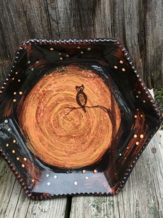 Primitive Owl cabin craft pottery cazan 2012 Redware 3