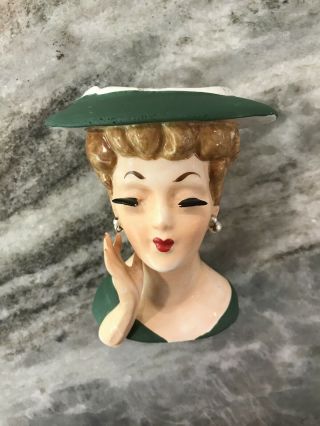 Vintage Lady Head Vase Napco Napcoware Matched Pair Toc3349c 1958 Green/pearls
