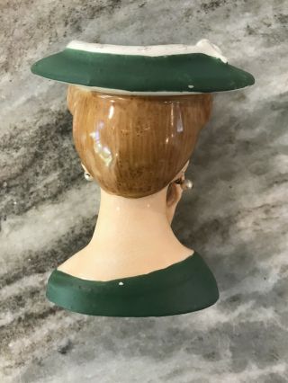 Vintage Lady Head Vase Napco Napcoware Matched Pair ToC3349C 1958 GREEN/PEARLS 2