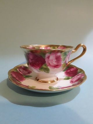 Heavy Gold Edge Old English Rose Royal Albert Crown China Tea Cup,  Saucer Large