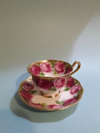 Heavy Gold Edge Old English Rose Royal Albert Crown China Tea Cup,  Saucer Large 2