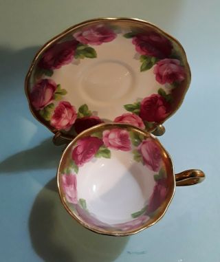 Heavy Gold Edge Old English Rose Royal Albert Crown China Tea Cup,  Saucer Large 3