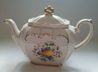 Sadler 1930’s Floral Fruit Teapot W/ Gold Rim Made In England Guc