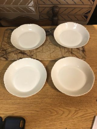 Set Of 4 Haviland Limoges France White Ranson Pattern 7 3/8in Coupe Soup Bowls