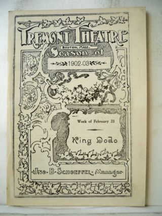 King Dodo Playbill Raymond Hitchcock / Greta Risley Tour Boston Ma 1903