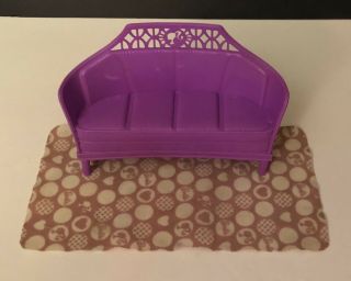 Barbie Doll Long Purple Sofa Couch With Barbie Rug