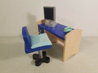 1:6 Scale Wooden Dollhouse Furniture: Desk,  Chair,  Computer & Phone 2