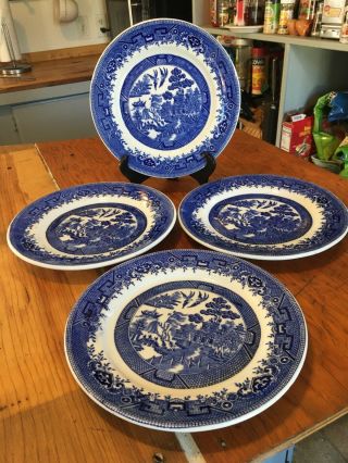 Vintage Set Of 4 Shenango China Blue Willow 9” Dinner Plates.  Restaurant Ware