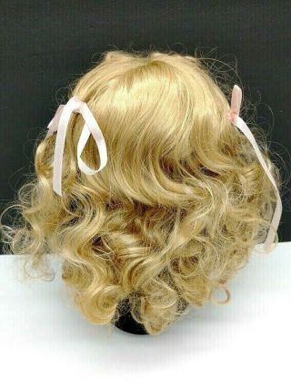Porcelain Doll Wig Blonde W/curly Bangs & Ribbons Approx Size 9