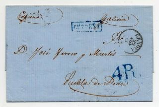 1861 Italy To Spain Taxed Cover,  CerdeÑa Blue Cancel,  Puebla De Dean