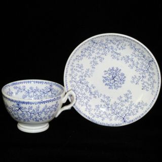 Pearlware Childs Blue 2pc Tea Set Seaweed Fibre Alcock 1840 Staffordshire