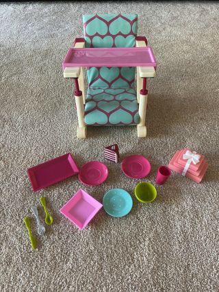 Doll High Chair,  Clip - On Table Chair For 18 In Dolls With Plates And Accessories
