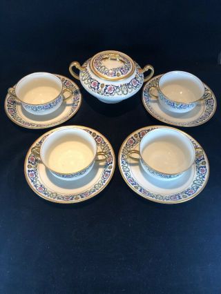 Limoges M Redon France Handled Bouillon Cups and Saucers (Set 4) & Covered Bowl 2
