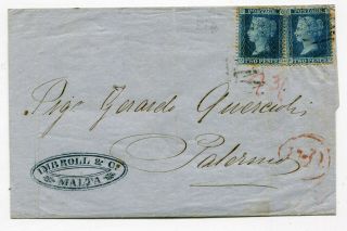 Malta 1864 Gb Abroad Entire Pair 2d Pl.  9 Accountancy Marking