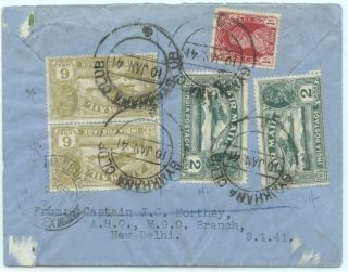 India,  Wwii Airmail,  1941 Regis.  Cover To Gb W/airmail 2a (x2) & 6a Pair