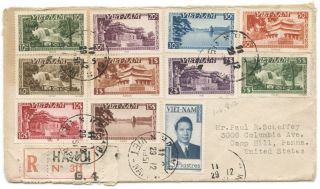 Viet Nam 1951 Regis Cover To Usa W/11 Different First Issues,  Hanoi Cds