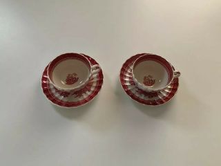 2 Rare Vintage Copeland Spode Mandarin Pink & White Tea Cups & Saucers