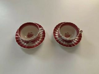 2 Rare Vintage Copeland Spode MANDARIN Pink & White Tea Cups & Saucers 2