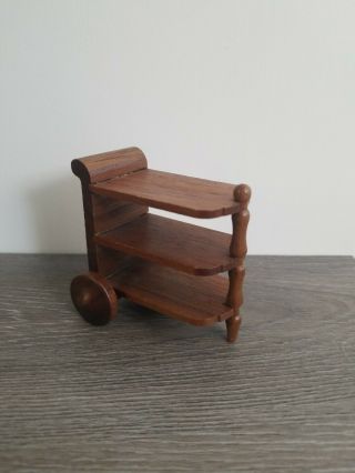 Furniture Miniature Tea Serving Cart Strombecker Playthings Walnut 1:12