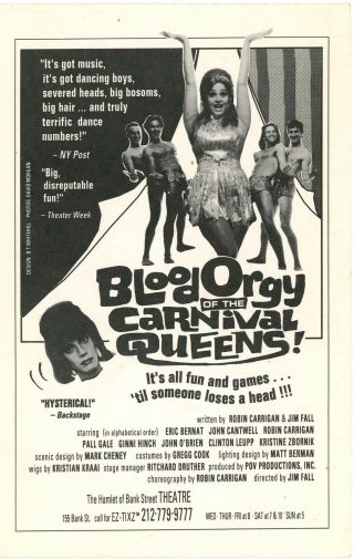 Blood Orgy Of The Carnival Queens 1994 Off - Off - Broadway Flyer