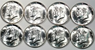 1964 - 1970 P&d Kennedy Half Dollars (8 Coins) Unc