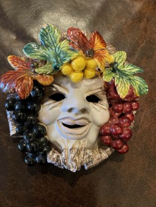Deruta Italian Pottery Bacchus Small Mask Hand Painted 6 Inch Wall Decor.