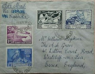 Gilbert & Ellice 1950 Fanning Island Cover,  U.  P.  U.  Stamps & M.  V.  Comliebank