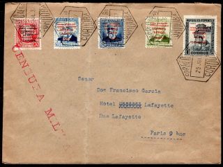 756 Spain To France Civil War Censored Cover 1937 Patritic Stamps Cordoba