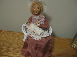 Byers Choice Victorian Lady Sitting On A Wicker Chair Holding Baby From Carolers