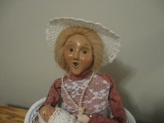 BYERS CHOICE VICTORIAN LADY SITTING ON A WICKER CHAIR HOLDING BABY FROM CAROLERS 2