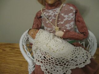 BYERS CHOICE VICTORIAN LADY SITTING ON A WICKER CHAIR HOLDING BABY FROM CAROLERS 3