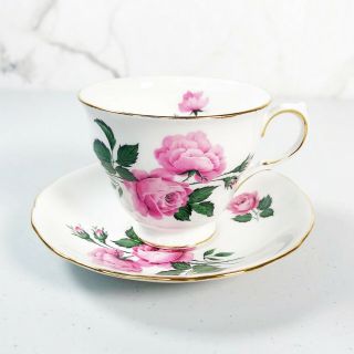 Queen Anne 8217 Tea Cup And Saucer Set Roses Bone China England Pink