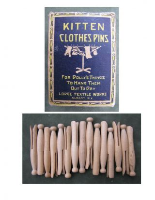Doll Toys Kitten Clothes Pins Dolly Duds No 1780 Hang To Dry Lodge Textile