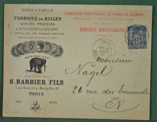 France Stamp Cover 1883 Fabrique De Billes Advertising Cover (z216)