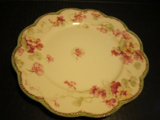 Pretty Haviland Limoges Pink/yellow/red Flowers With Beaded Raised Edge Plate