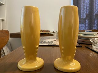 Set Of 2 - Fiesta Pottery Yellow 6 3/8 " Bud Vases - 1 - Homer Laughlin " H "