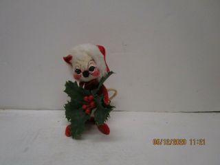 Annalee 5 1/4 " Christmas Mouse With Holly