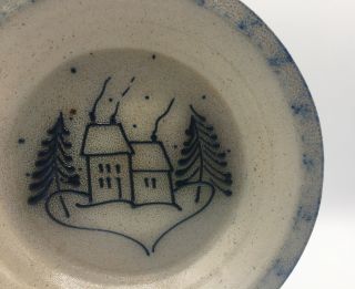 Vtg 1989 Eldreth Pottery Stoneware Blue Salt Glaze Winter Houses 8 