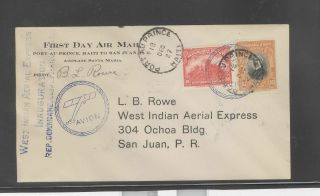 1927 Haiti To Puerto Rico Pilot Signed Flight Cover West Indian Aerial Express